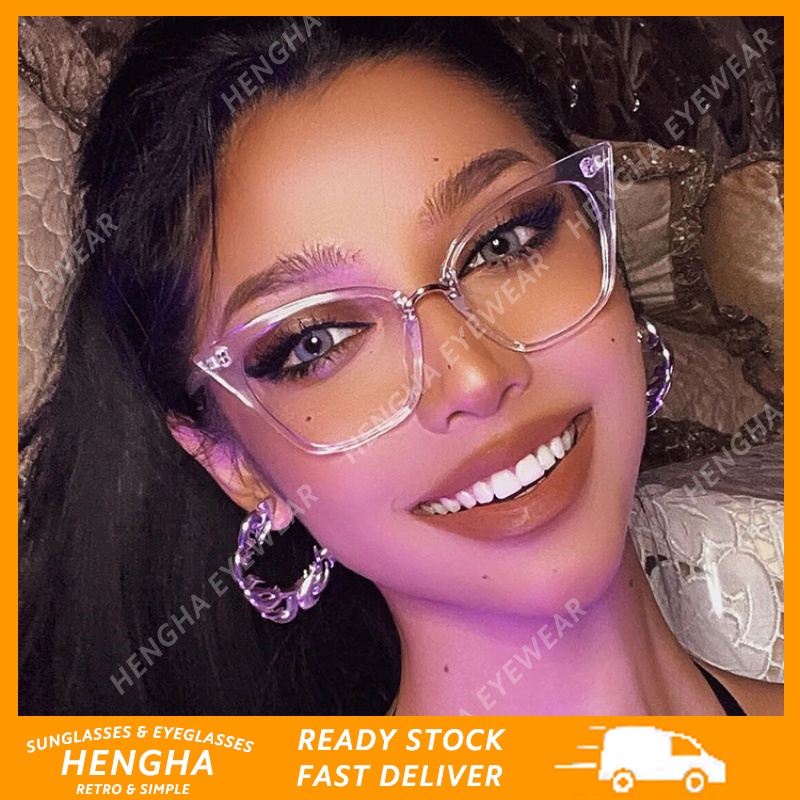 Mắt Kính Chống Bức Xạ Gọng Mắt Mèo Oversized Thời Trang Vintage Phương Tây Cho Nữ
