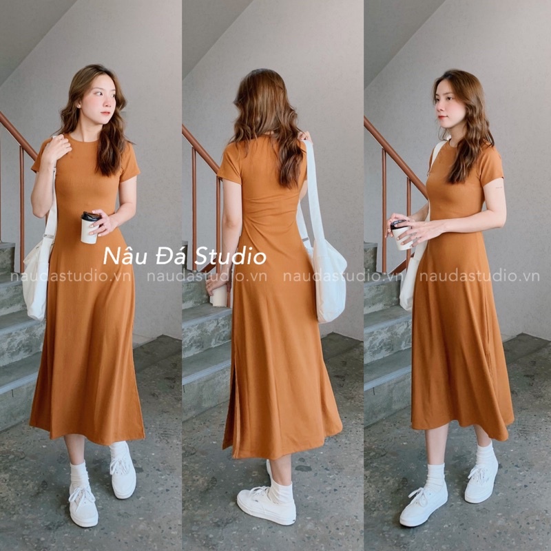 ĐẦM BODY THUN GÂN  - NÂU ĐÁ STUDIO.
