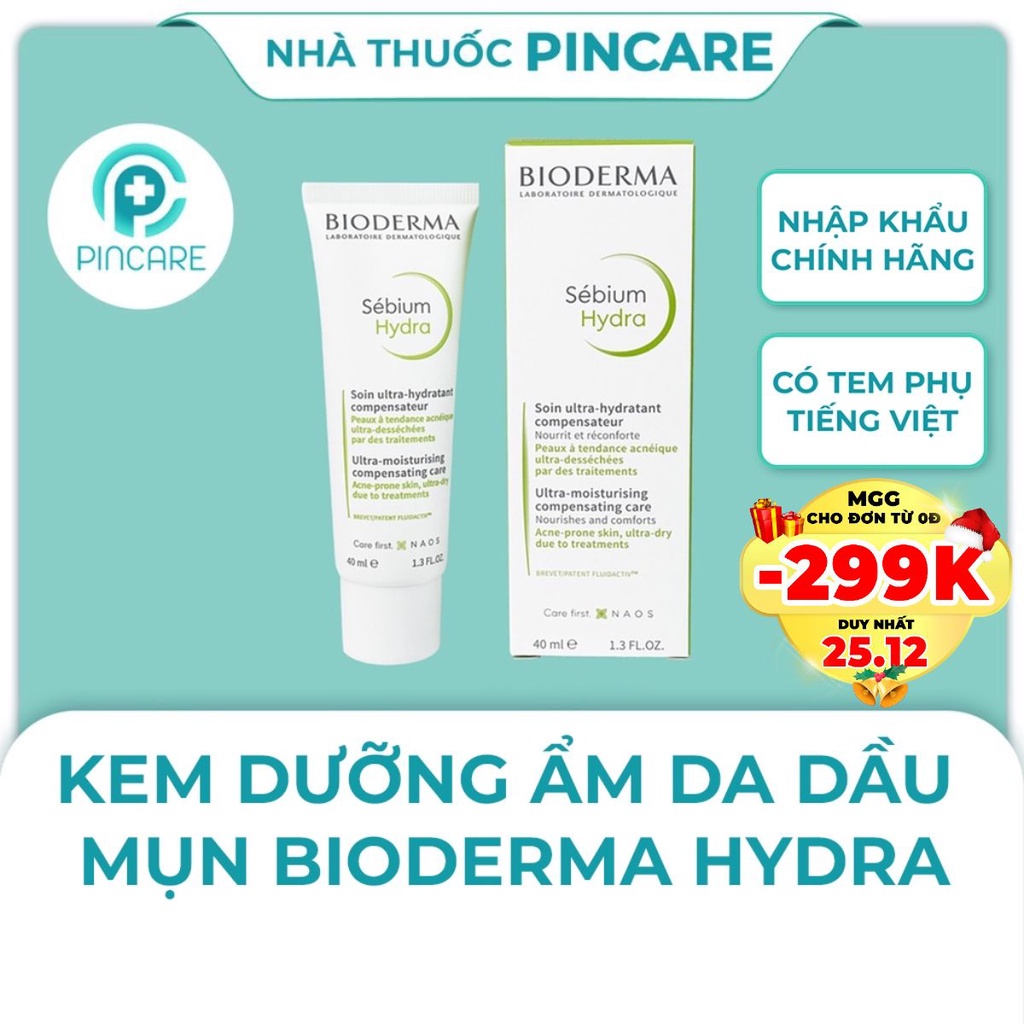 Kem dưỡng ẩm cho da dầu mụn Bioderma xanh Sebium Hydra 40ml - Hàng chính hãng - Nhà thuốc PinCare