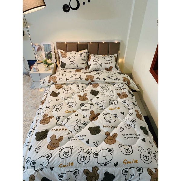 Trọn Bộ Chăn Phao bò sữa 5 Món Poly cottton loại 1 Chăn Bông Như Hình