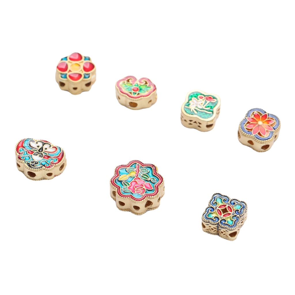 Bộ 5 Hạt Xỏ Vòng Tay Dây Bện Mặt Hình Hoa Nhỏ Màu Vàng Kim Tráng Men diy