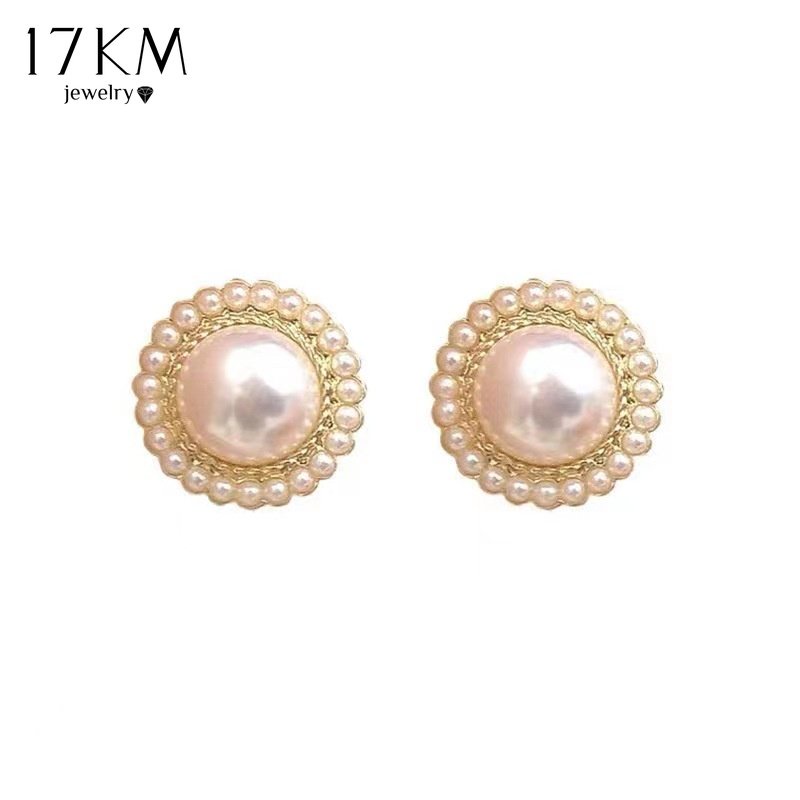 Bông tai 17KM đính ngọc trai giả không gây dị ứng phong cách cổ điển sang trọng cho nữ