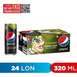 Thùng 24 lon nước ngọt Pepsi vị chanh không calo (320ml/lon)