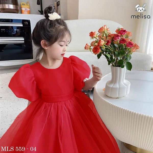 Đầm voan tơ đỏ nơ xuất Hàn xịn
