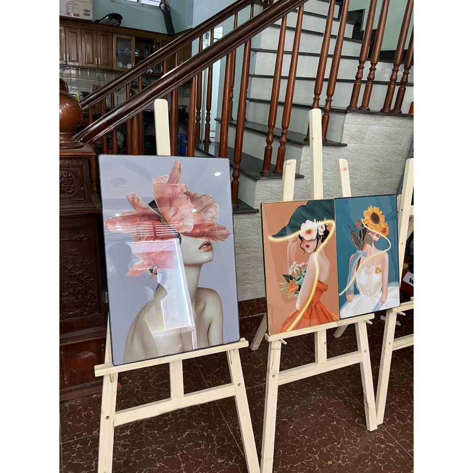 H32 Tranh Treo Tường Bộ 3 Cô Gái Và Hoa Hồng Trang Trí Treo Phòng Khách/ Ngủ/ Khách Sạn/ Quà Tặng khai trương SPA Decor