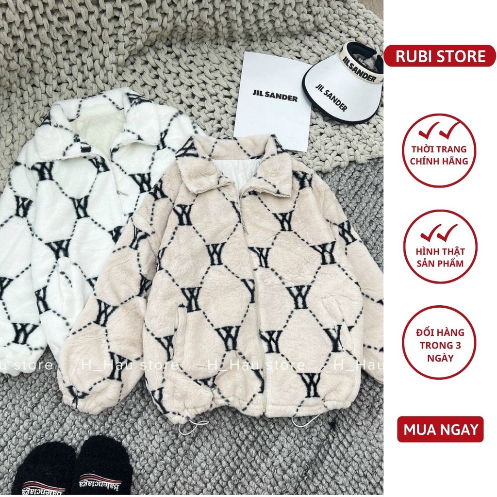 V111 - Áo khoác lông thỏ 3 lớp chữ YY dáng dài rộng cao cấp