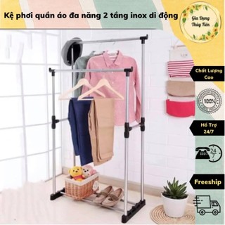 Kệ phơi quần áo đa năng 2 tầng inox di động