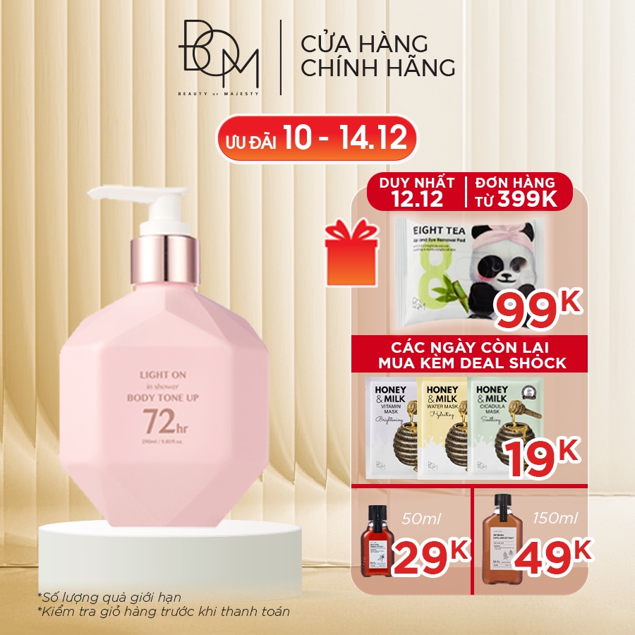 Sữa dưỡng thể BOM nâng tông trắng sáng da Light On Body Tone Up 290ml