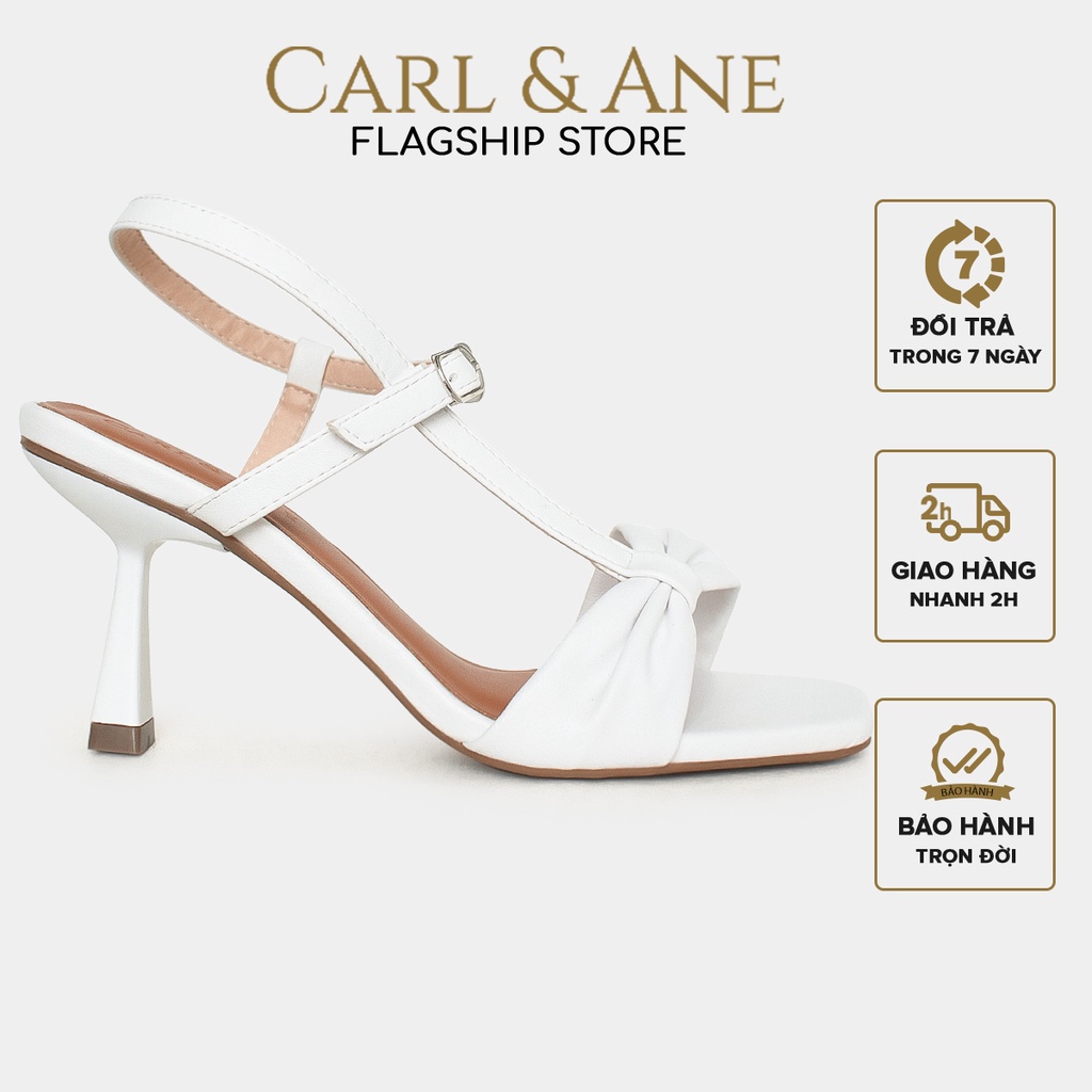 Carl & Ane - Giày cao gót nhọn hỡ mũi quai nơ phối dây cao 7cm màu trắng - CS017