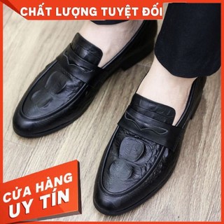 Giầy lười da nam{ băng thủng dập vân cá sấu,đế khâu chỉ gai chắc chắn}MK10