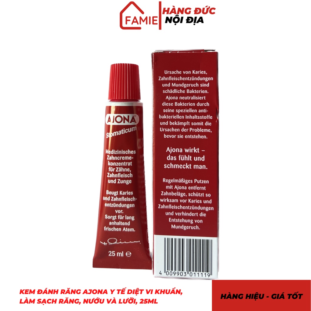 Kem Đánh Răng Ajona Stomaticum công thức kháng khuẩn và chống hình thành mảng bám, tuýp 25 ml - Hàng Đức