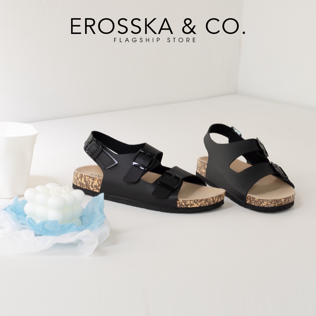 Sandal Birken quai ngang phối khoá thời trang Erosska màu đen _ DT012