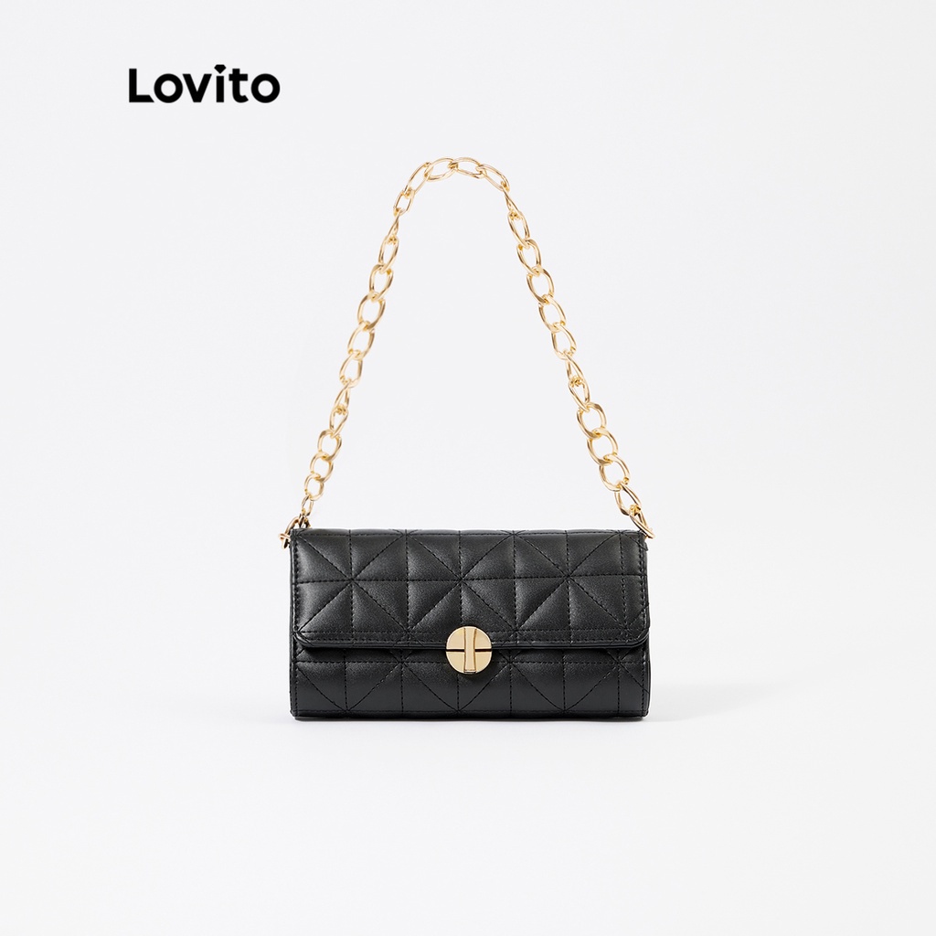 (Gợi ý từ KOL) Lovito Tao nhã Chần bông Túi có khóa xoắn L244BA08 (Trắng / Đen / Kaki / Nâu)