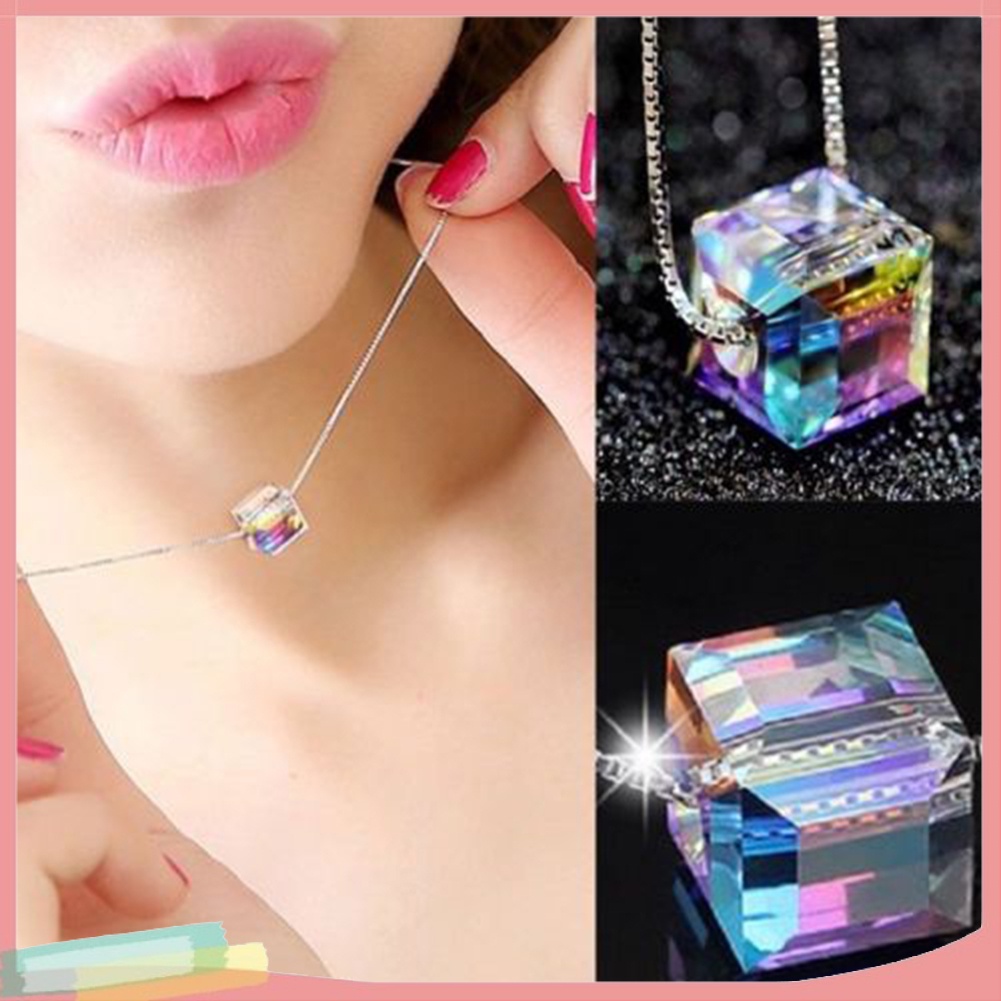 Dây chuyền mặt khối lập phương đa sắc thời trang