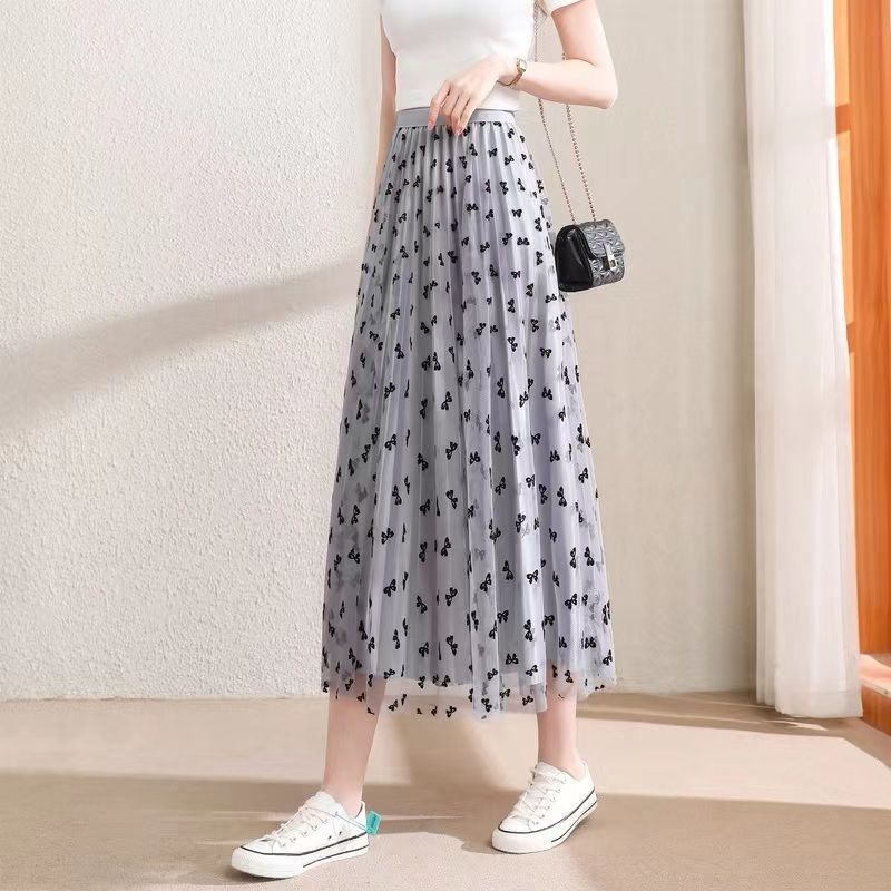 Chân Váy maxi 2 Mặt Dáng Chữ A Lưng Cao Thêu Họa Tiết Bướm Thời Trang Mùa Hè Xinh Xắn Cho Nữ