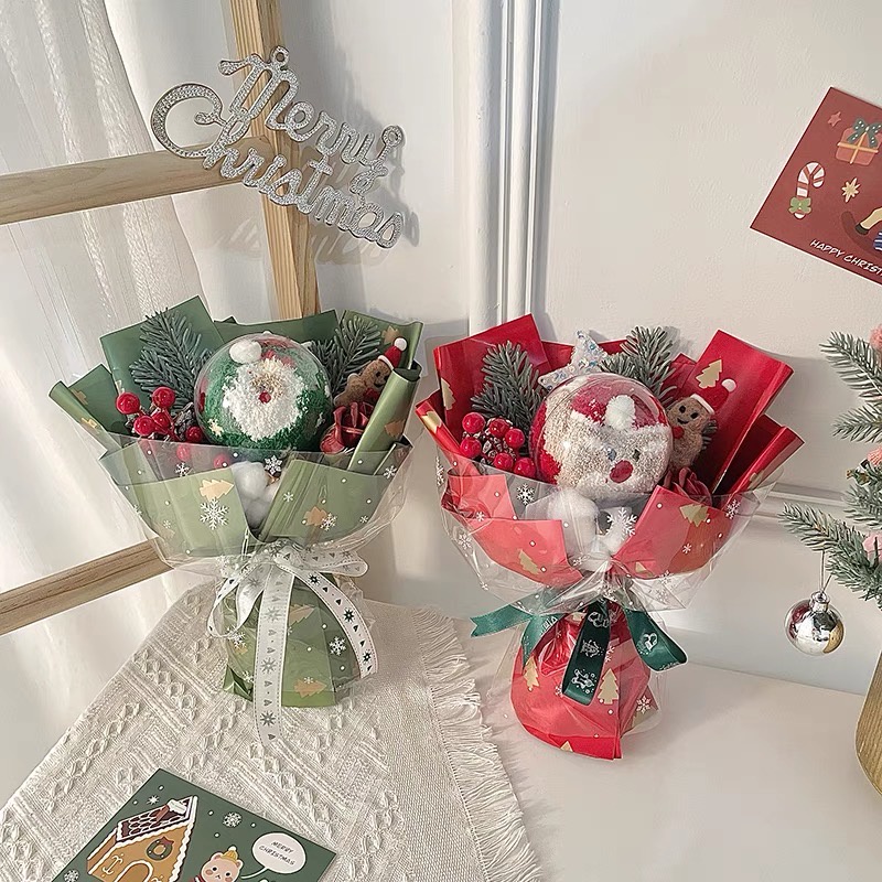 Bó hoa giáng sinh làm quà tặng noel sinh nhật, kèm túi giấy và đèn led