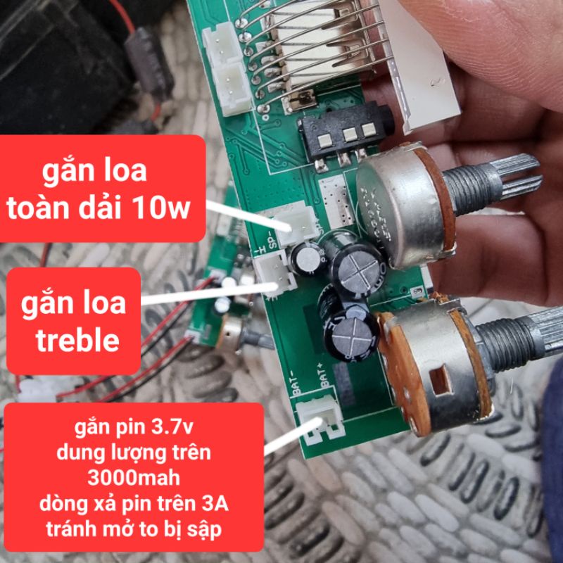 Bảng mạch loa karaoke 3.7v có chỉnh bass treble 10w