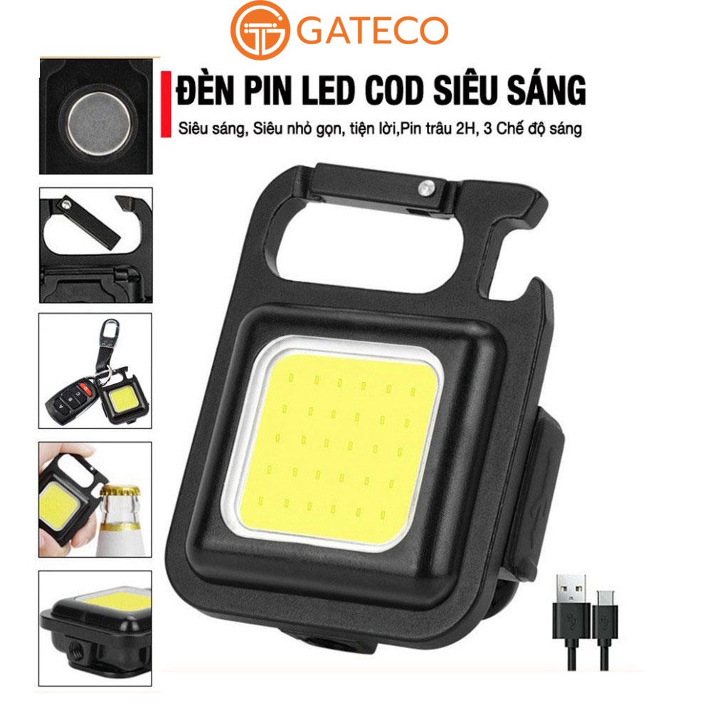 Đèn Pin Led Mini Siêu Sáng COB -Đèn Pin Móc Khóa Có Thể Sạc Lại Dùng Mở Nắp Chai Đa Năng ,Tích điệ và Nhấp Nháy - GATECO