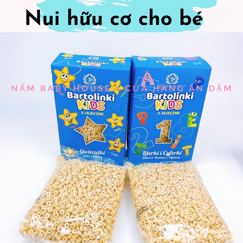 Nui hữ cơ hình sao, nui chữ Bartolini Ba Lan cho bé ăn dặm 250g
