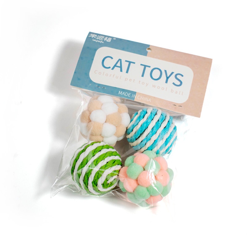 Set 4 Quả Bóng Lông Đồ Chơi Nhiều Màu Sắc Cho Mèo Cưng