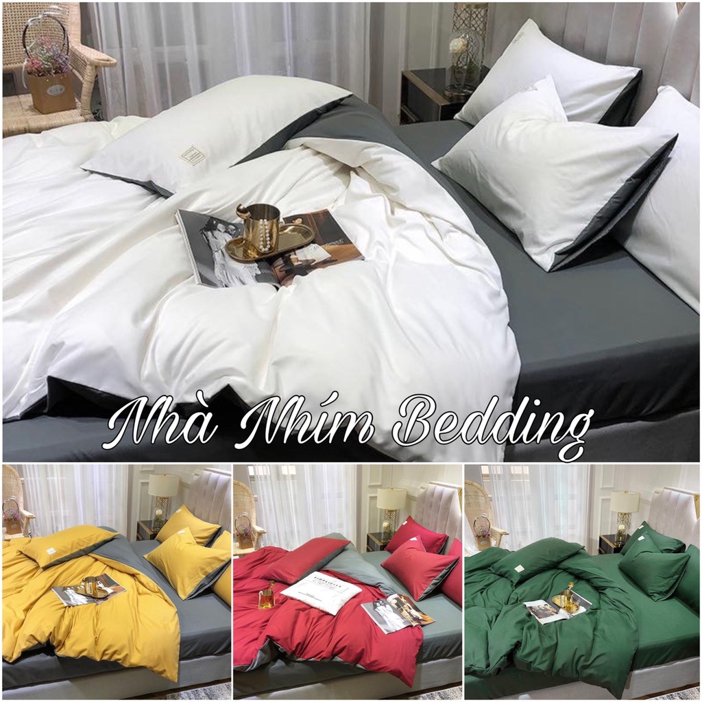 Bộ chăn ga gối Cotton TC Nhà Nhím Chăn ga gối trơn 4 món đủ size giường nệm HÀNG LOẠI 1