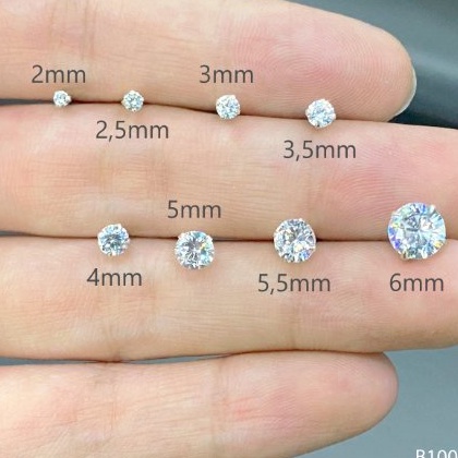 Khuyên tai, bông tai nụ đá nữ bạc Ý cao cấp, thiết kế đơn giản nhiều kích thước B10002 - Trang sức KISA