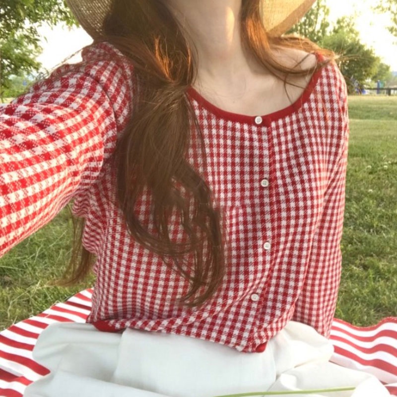 Áo Sơ Mi Tay Dài Dệt Kim Họa Tiết Kẻ Sọc Thời Trang Hàn Quốc Cho Nữ