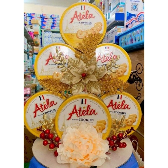 1 Hộp Bánh Atela quy bơ hộp thiếc 200g ,  bánh làm giỏ quà, tháp lễ....