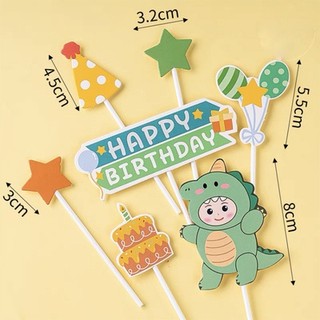 Set 7 que cắm HPBD khủng long + bóng bay