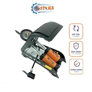 Bơm Xe Đạp, Xe Máy Loại Cao Cấp, Bơm Ô Tô Đạp Chân Kapusi Nhật Bản, Có Đồng Hồ Đo Áp Suất, Bơm đạp 2 ống K-3036