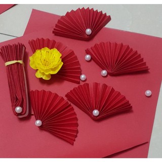Quạt giấy trang trí Tết nhiều màu giấy cứng đẹp, size 20cm, 15cm, 10cm