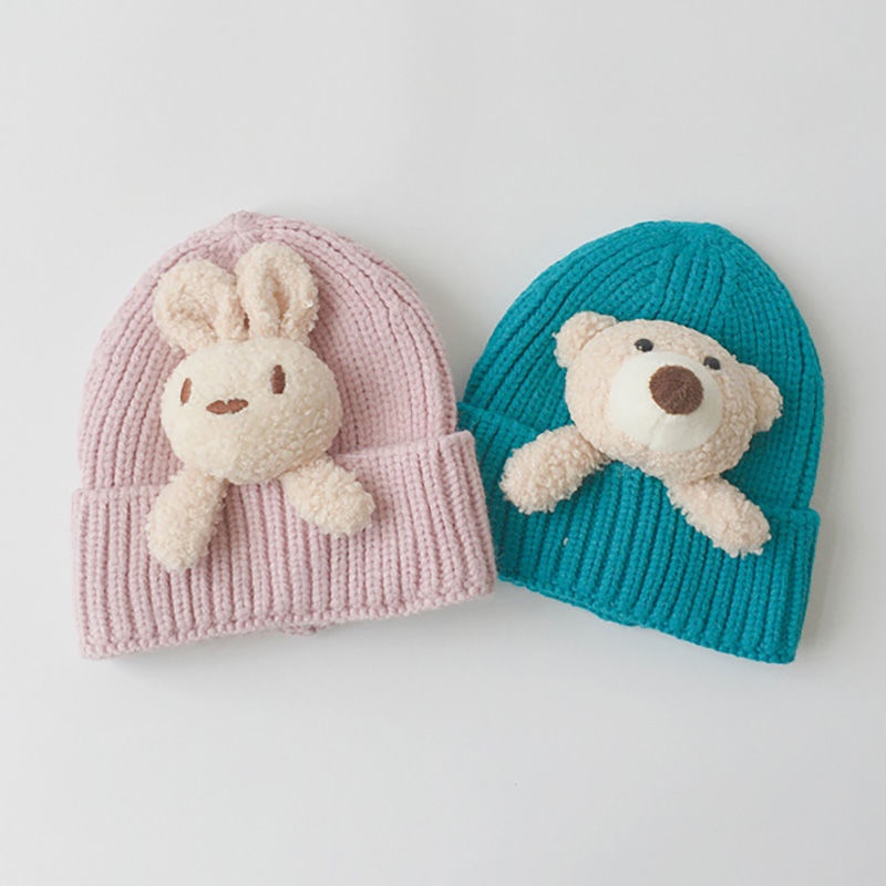 Planet Mũ Dệt Kim Dày Dặn Ấm Áp Kiểu Hoạt Hình Gấu Dễ Thương Cho Bé Trai + Gái