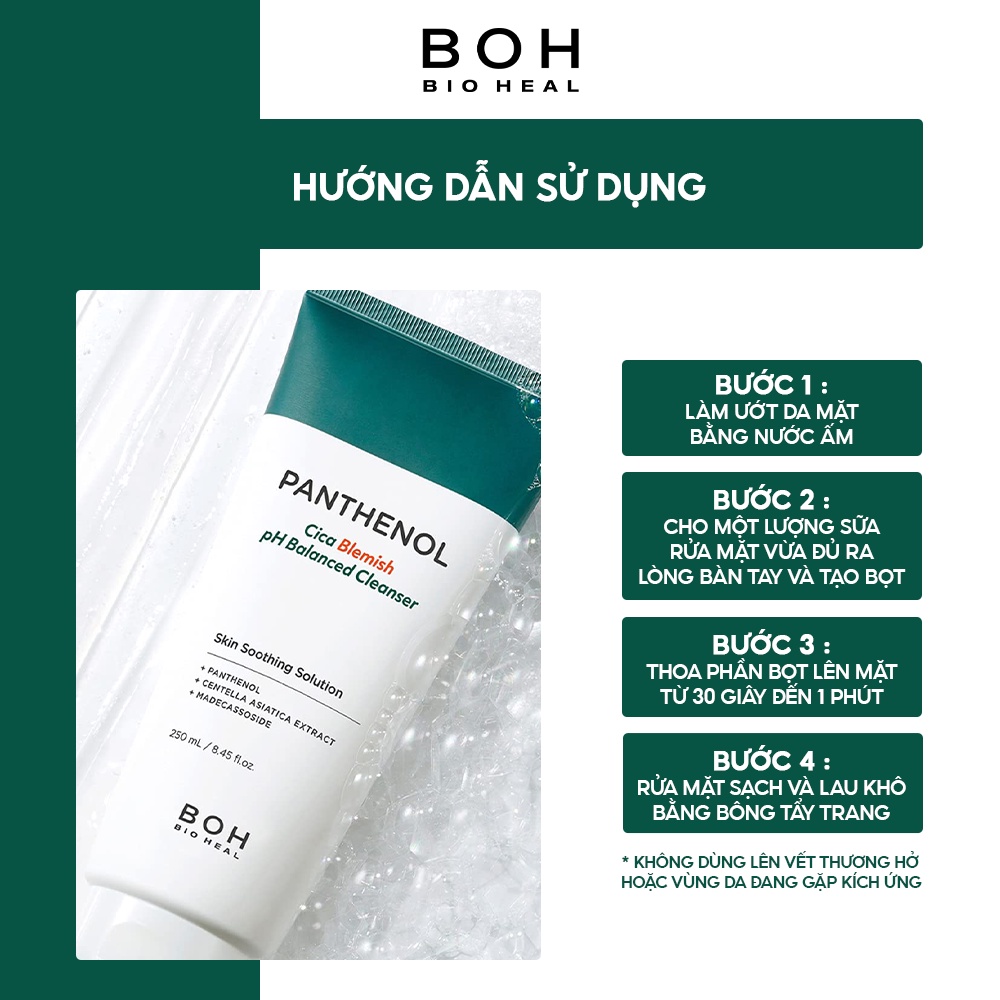 [MỚI] Sữa Rửa Mặt Tinh Chất Rau Má Cân Bằng Độ pH BIOHEAL BOH Panthenol Cica Blemish pH Balanced Cleanser 250ml