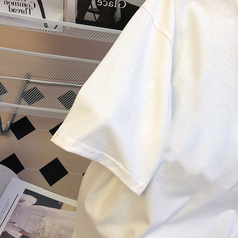 Áo Thun Tay Ngắn Dáng Rộng In Chữ Phong Cách Hàn Quốc Thời Trang Cho Nữ