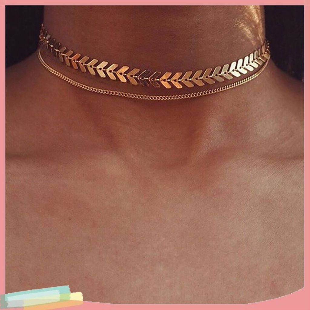 Vòng cổ choker hợp kim 2 lớp mạ vàng thời trang cho nữ