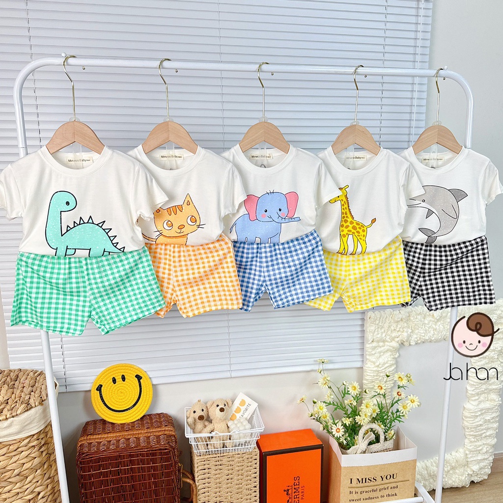 Bộ Cộc phối quần sọc caro thun lạnh Size 80-120 (8-18kg)