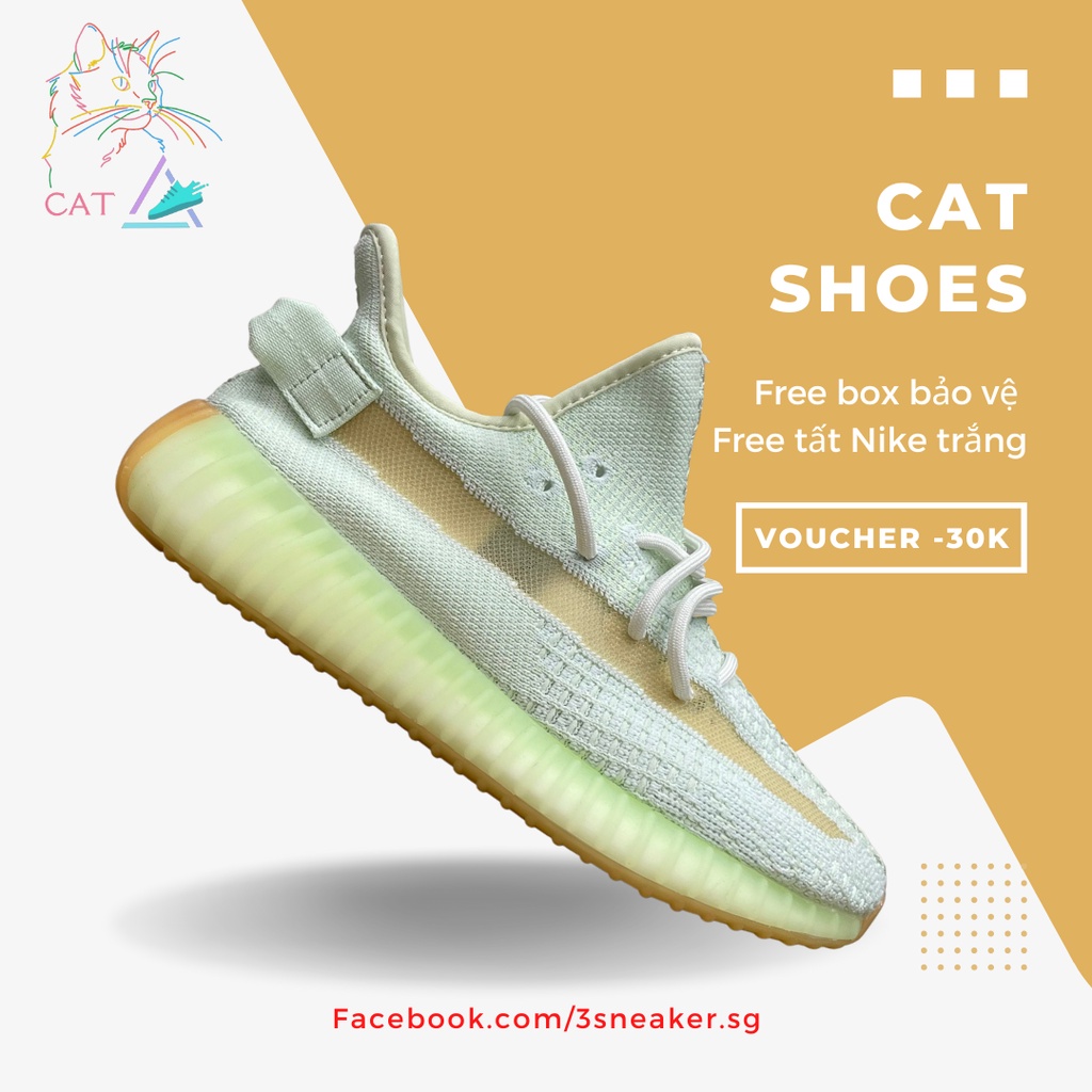 Giày Thể Thao Adidas Yeezy Boost 350 V2 Hyperspace,YZ 350 Xanh Dạ Quang; Full Box, Phụ Kiện, Tặng Vớ Trắng