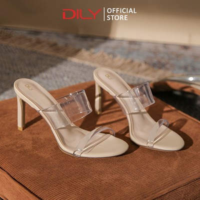 Guốc cao gót nữ quai 2 dây trong suốt mũi tròn, dép guốc nữ gót nhọn tôn dáng DILY cao 8cm_AA0384