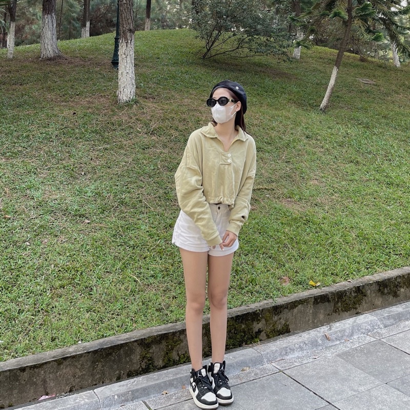 Polo croptop eo rút dây bo chun Cobo