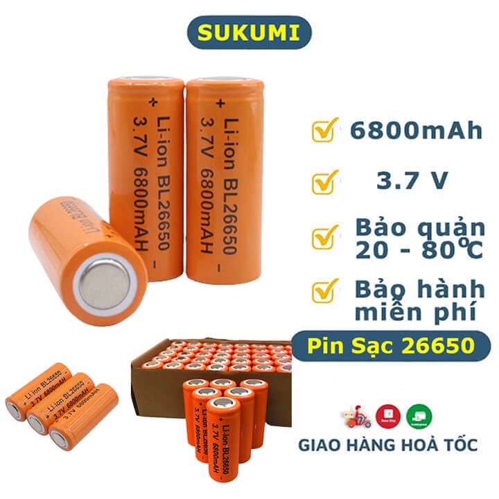 Pin 26650 Dung lượng 6800mAh 3.7v dòng xả 10A dùng cho Đèn pin siêu sáng XHP50, quạt MINI, Tông Đơ,Sạc Dự phòng