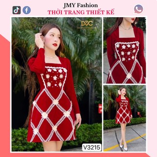 V3215 Váy nhung dáng A đính hoa tuyết [kèm ảnh sàn+video SP] Váy nhung đỏ dự tiệc dịp Noel, Lễ Tết- DVC&ACC