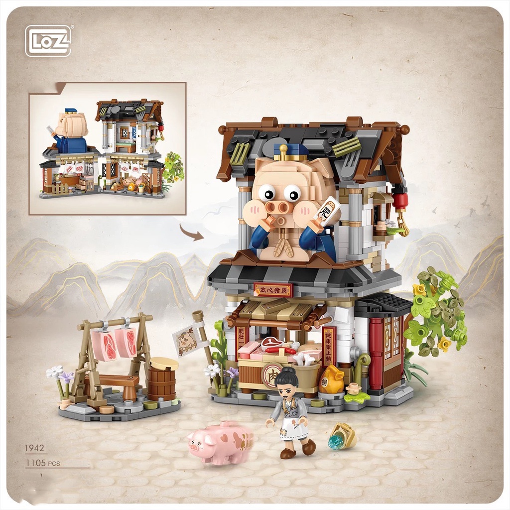 Đồ chơi lắp ráp khối xây dựng building blocks mini LOZ mô hình Butcher's shop 1942