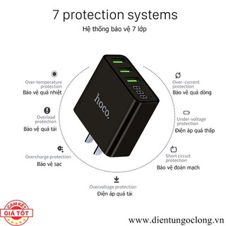 Cốc sạc điện thoại 3 cổng hoco model c15 có hiển thị điện áp thực