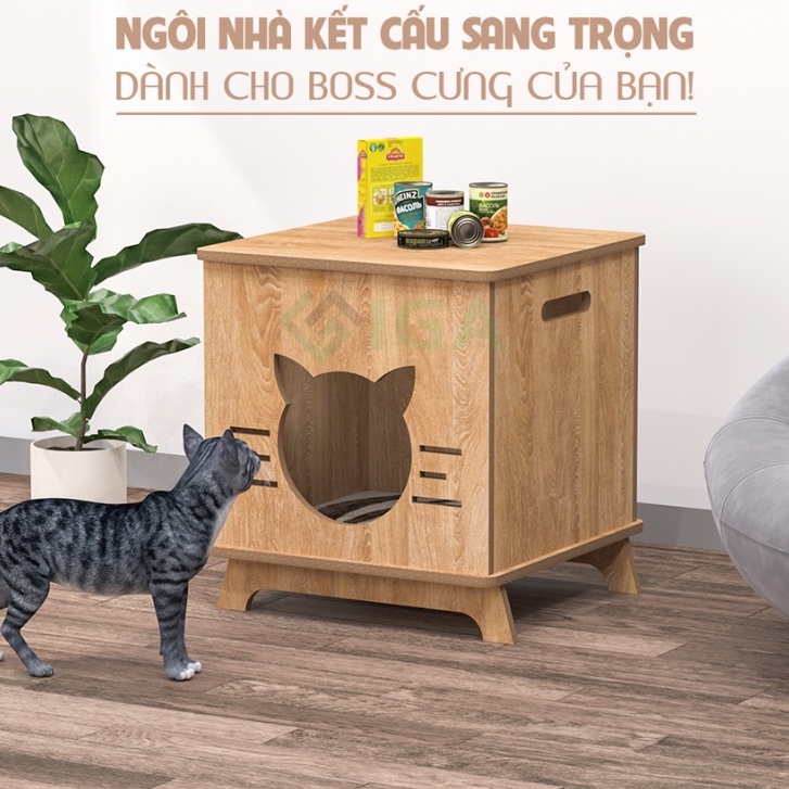 Nhà gỗ cho mèo thiết kế nhiều cửa xinh xắn, dễ dàng di chuyển - GP203 GP204 GP205 GP206 gp208
