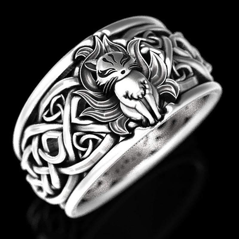 Nhẫn Nam Khắc Hình Cáo Phong Cách Viking Âu Mỹ
