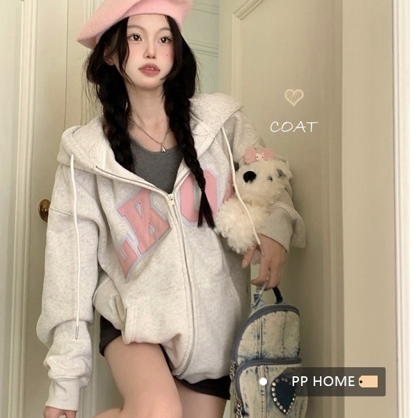 DIDIKA Áo Khoác Cardigan Có Nón In Chữ Thời Trang Mùa Đông