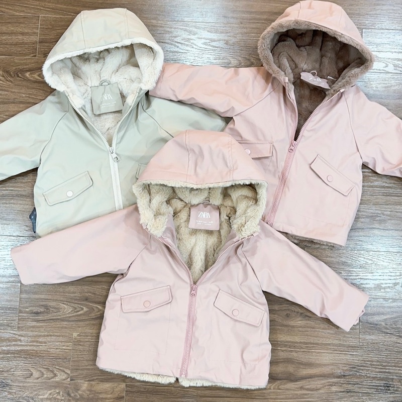 XD- Áo khoác raincoat lót lông siêu ấm size 9/12m-4/5y