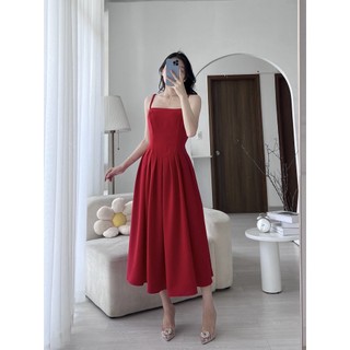 MEET - Đầm Đỏ 2 Dây Xếp Li
