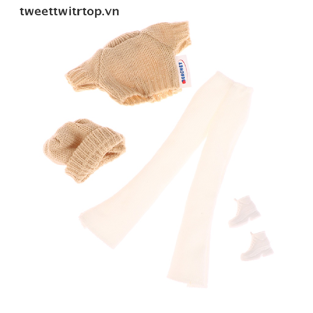 Set Đồ 4 Món Gồm Áo Sweater + Quần + Giày + Nón Dệt Kim Cho Búp Bê 30cm