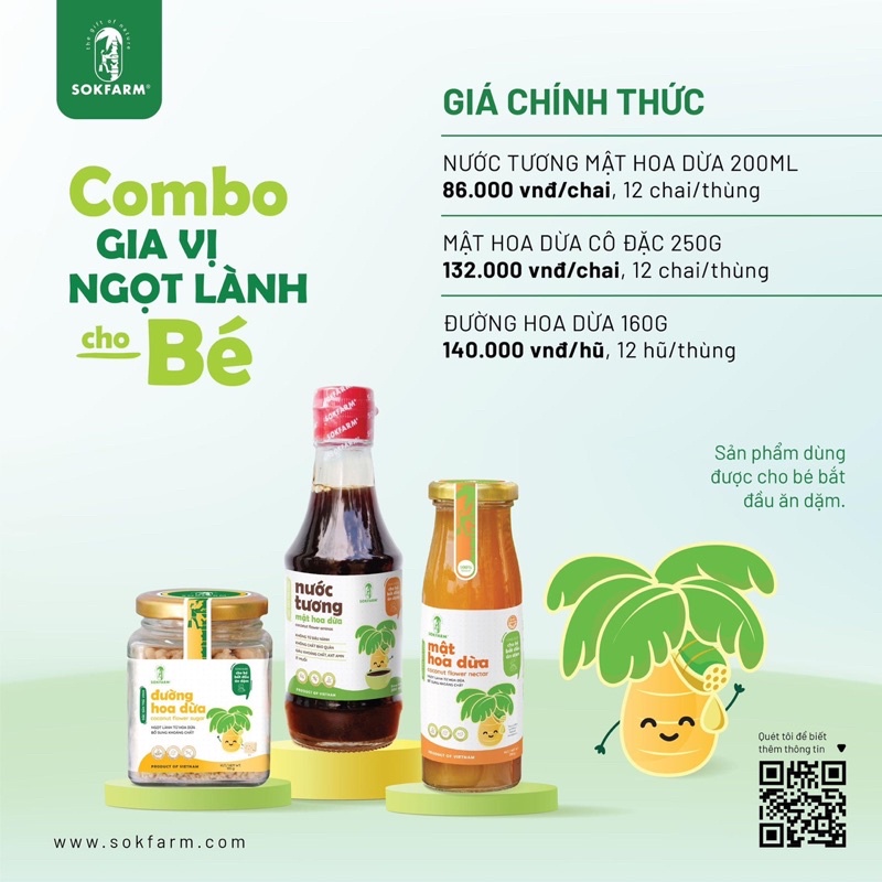 Combo gia vị ngọt lành cho bé, hộp quà gia vị ngọt lành mật hoa dừa Sokfarm